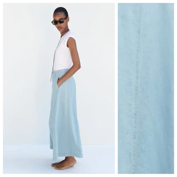 NWT. Zara Light Blue Z1975 Denim High Waist Midi Skirt. Size XS. - Picture 3 of 11